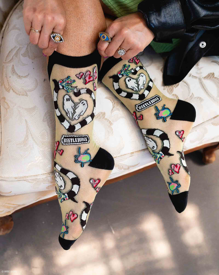 Sock Candy Beetlejuice™ Sheer Socks Bundle Fashion Socks Sheer Socks Halloween Socks Striped Socks Spooky Socks Beetlejuice Socks Tim Burton Socks