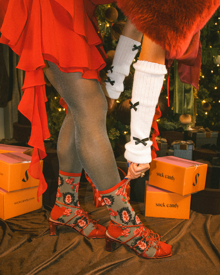 Sock candy cameo rose sheer sock red roses socks fancy valentines day holiday socks