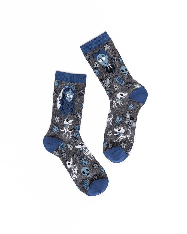 Sock Candy Corpse Bride Shimmer Sheer Crew Sock Sheer Socks Fashion Socks Halloween Socks Gothic Socks Romantic Socks Corpse Bride Socks Cute Socks Tim Burton Socks