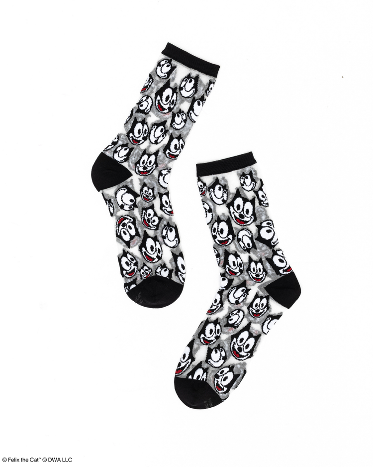 Felix the Cat Faces Shimmer Sheer Crew Sock