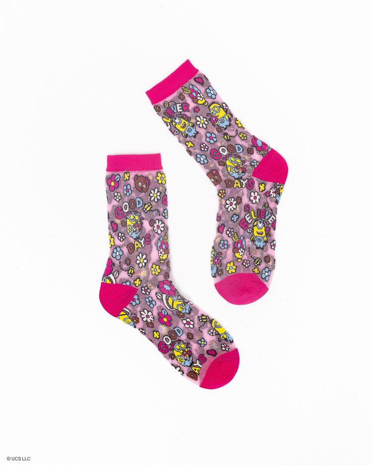 Sock Candy Minions Bello Spring Shimmer Sheer Crew Sock Sheer socks Fashion socks Whimsical socks Minions socks
