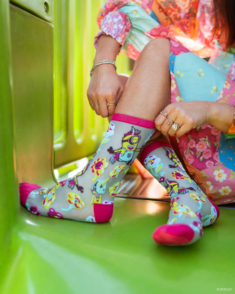 Sock Candy Minions Fluffy Dreams Shimmer Sheer Crew Sock Sheer socks Fashion socks Whimsical socks Minions socks