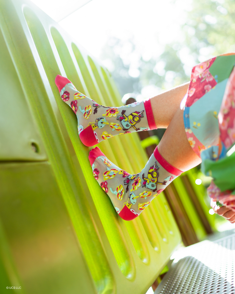 Sock Candy Minions Fluffy Dreams Shimmer Sheer Crew Sock Sheer socks Fashion socks Whimsical socks Minions socks