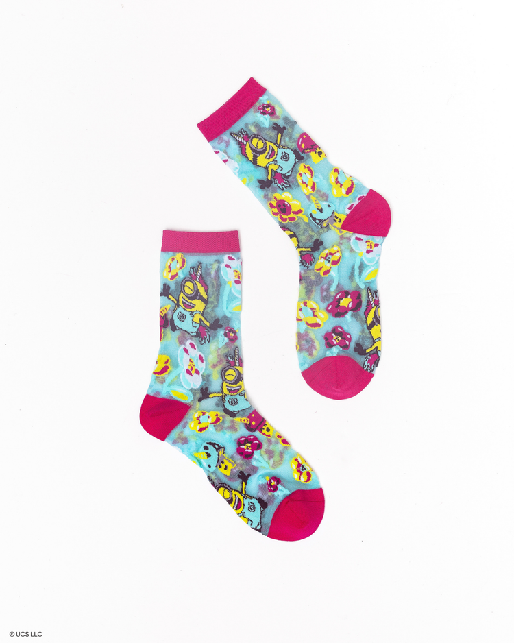 Sock Candy Minions Fluffy Dreams Shimmer Sheer Crew Sock Sheer socks Fashion socks Whimsical socks Minions socks