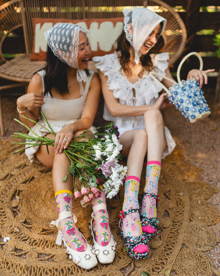 Sock Candy Petals & Preserves Shimmer Sheer Socks Bundle Bows & Jam socks Bouquets All Day socks sheer socks fashion socks cute socks cottagecore socks with heels