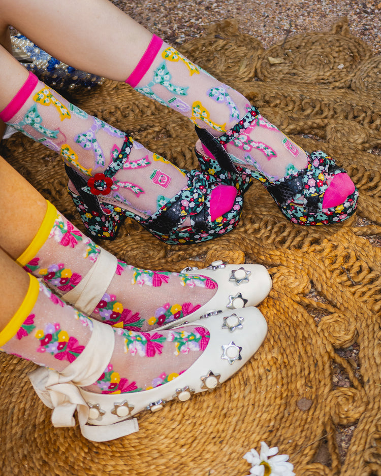 Sock Candy Petals & Preserves Shimmer Sheer Socks Bundle Bows & Jam socks Bouquets All Day socks sheer socks fashion socks cute socks cottagecore socks with heels