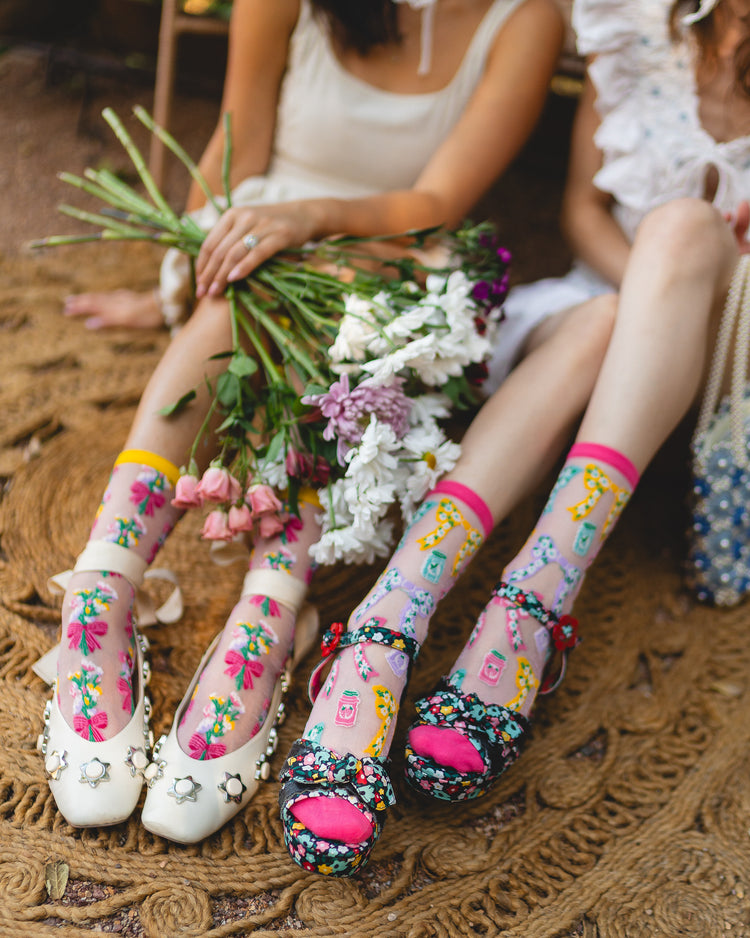 Sock Candy Petals & Preserves Shimmer Sheer Socks Bundle Bows & Jam socks Bouquets All Day socks sheer socks fashion socks cute socks cottagecore socks with heels