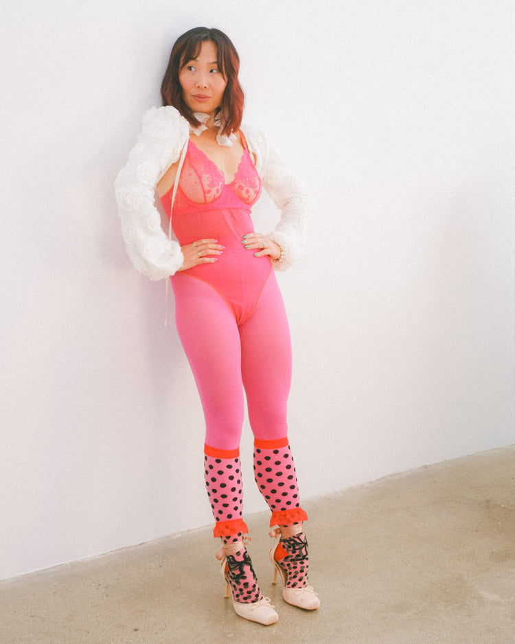 Sock candy polka dot bow knee high sheer socks sheer knee high socks and heels