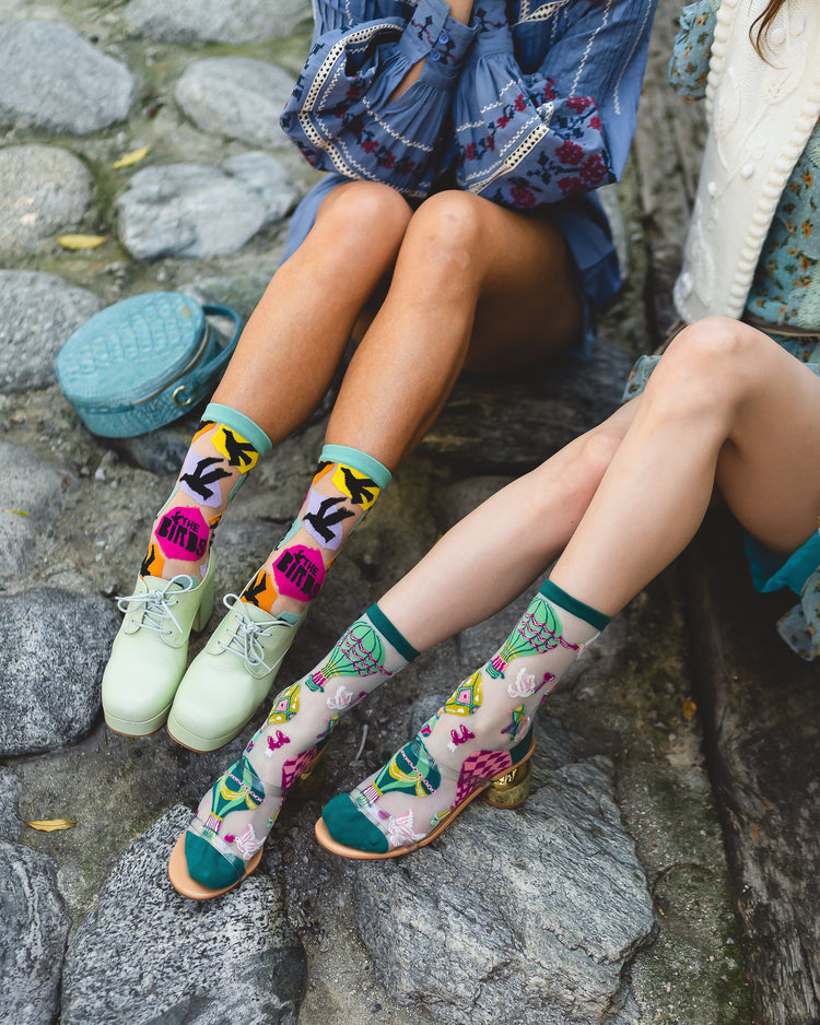 Sock Candy Take Flight Sheer Socks Bundle Hot Air Balloon socks The Birds socks sheer socks fashion socks cute socks socks with heels