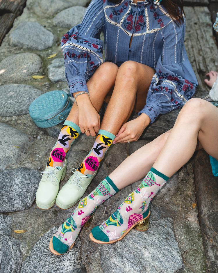 Sock Candy Take Flight Sheer Socks Bundle Hot Air Balloon socks The Birds socks sheer socks fashion socks cute socks socks with heels