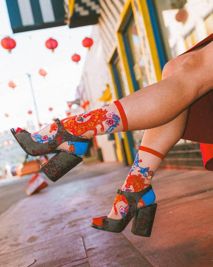 sock candy year of the horse sheer sock lunar new year fashion socks for women socks and heels cute sheer socks