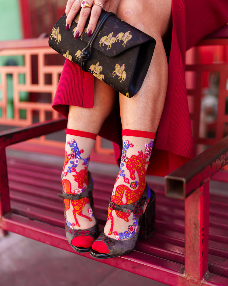sock candy year of the horse sheer sock lunar new year fashion socks for women socks and heels cute sheer socks