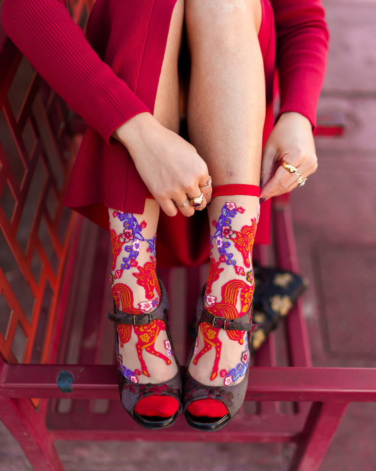 sock candy year of the horse sheer sock lunar new year fashion socks for women socks and heels cute sheer socks