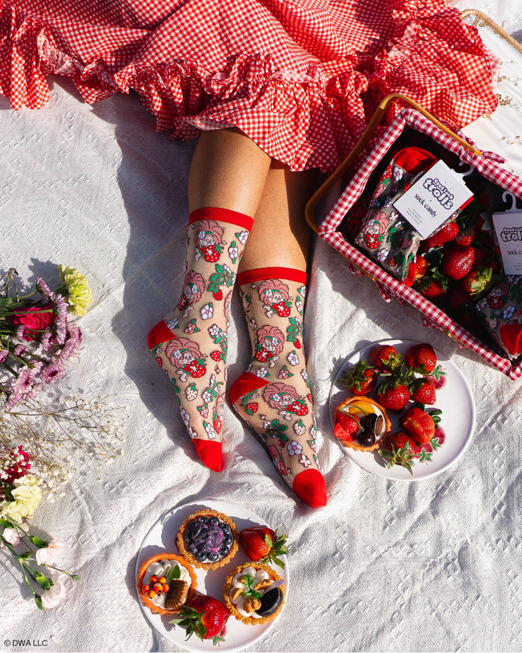 Sock Candy Good Luck Trolls Berry Lucky Shimmer Sheer Crew Sock Sheer Socks Fashion Socks Cute Socks Strawberry Socks Trolls Socks Whimsical Socks Cartoon Socks