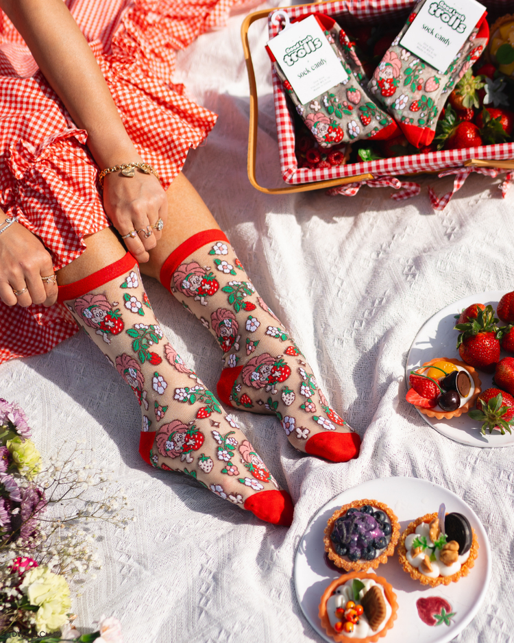 Sock Candy Good Luck Trolls Berry Lucky Shimmer Sheer Crew Sock Sheer Socks Fashion Socks Cute Socks Strawberry Socks Trolls Socks Whimsical Socks Cartoon Socks