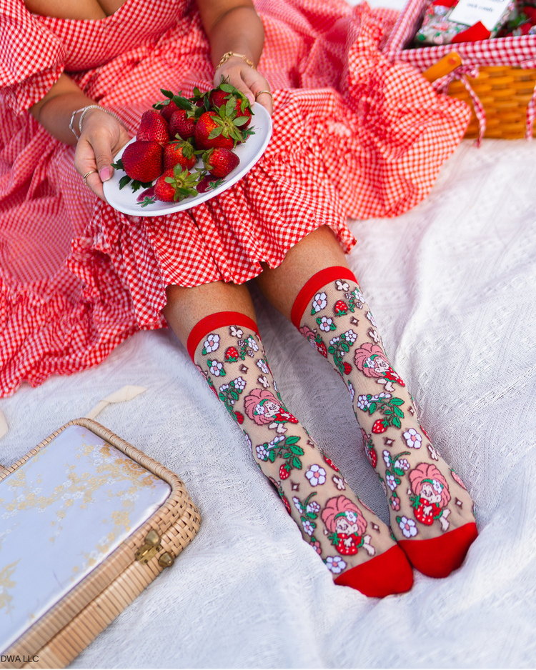 Sock Candy Good Luck Trolls Berry Lucky Shimmer Sheer Crew Sock Sheer Socks Fashion Socks Cute Socks Strawberry Socks Trolls Socks Whimsical Socks Cartoon Socks