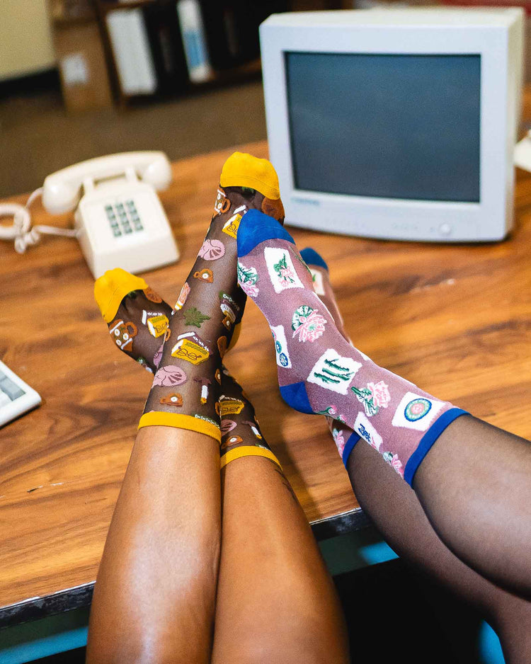 Sock Candy Let's Stay In Sheer Socks Bundle - Mahjong & Books Sheer Socks Fashion Socks Fall Socks Book Socks Mahjong Socks Gift Socks 