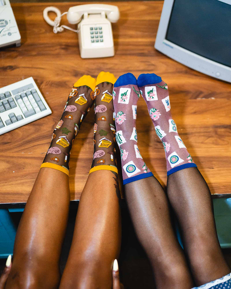 Sock Candy Let's Stay In Sheer Socks Bundle - Mahjong & Books Sheer Socks Fashion Socks Fall Socks Book Socks Mahjong Socks Gift Socks socks with heels