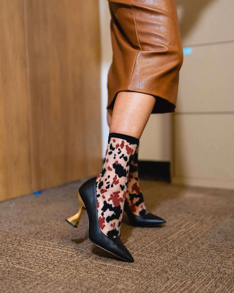 Sock Candy Cowgirl Chic Sheer Crew Sock Sheer Socks Fashion Socks Cute Socks Cow Print Socks Cow Socks Animal Print Socks socks with heels