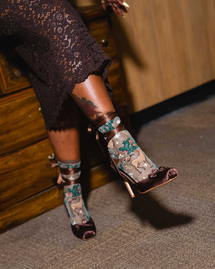 Sock Candy Enchanted Deer Shimmer Sheer Crew Sock Sheer Socks Fashion Socks Cute Socks Deer Socks Whimsical Socks socks with heels