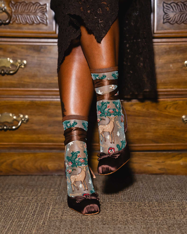 Sock Candy Enchanted Deer Shimmer Sheer Crew Sock Sheer Socks Fashion Socks Cute Socks Deer Socks Whimsical Socks socks with heels
