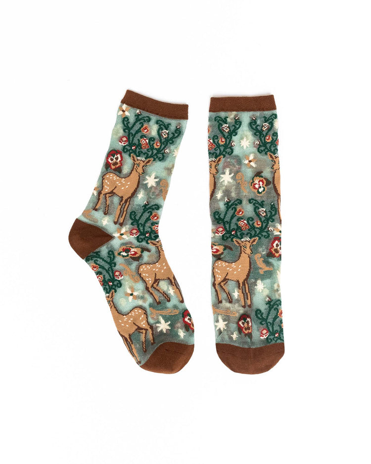 Sock Candy Enchanted Deer Shimmer Sheer Crew Sock Sheer Socks Fashion Socks Cute Socks Deer Socks Whimsical Socks 
