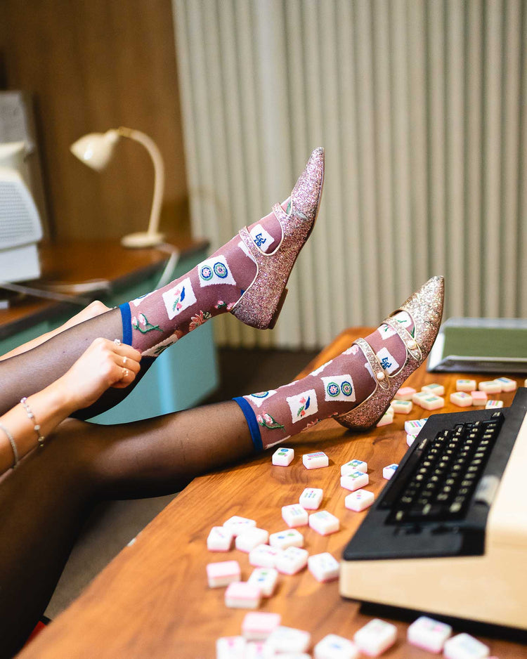 Sock Candy Mahjong Shimmer Sheer Crew Sock Sheer Socks Fashion Socks Mahjong Socks Game Socks Mahjong Gift
