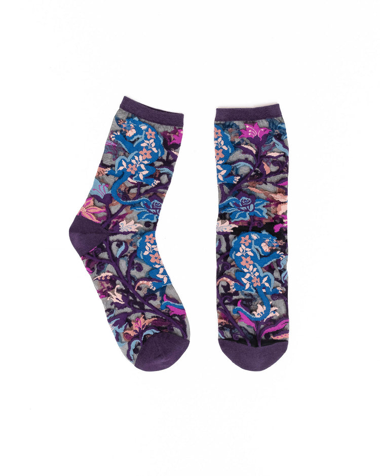Sock Candy Nightshade Jaguar Black Sheer Crew Sock Sheer Socks Fashion Socks Gothic Floral Socks Jaguar Socks Fall Florals