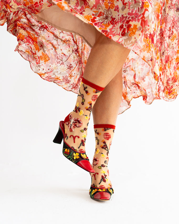 Sock Candy Aries Zodiac Shimmer Sheer Crew Sock Sheer Socks Fashion Socks Zodiac Socks Aries Socks socks with heels