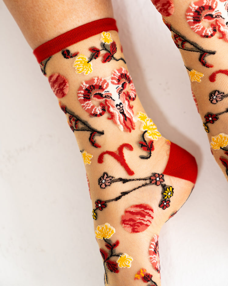 Sock Candy Aries Zodiac Shimmer Sheer Crew Sock Sheer Socks Fashion Socks Zodiac Socks Aries Socks