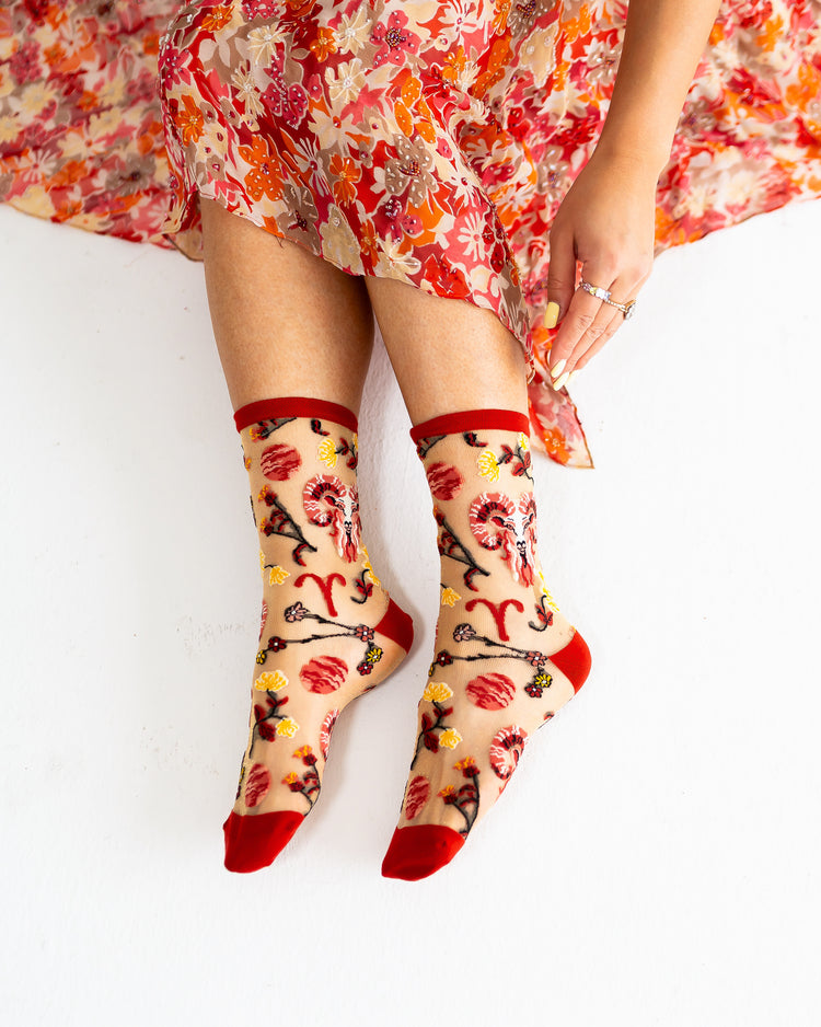 Sock Candy Aries Zodiac Shimmer Sheer Crew Sock Sheer Socks Fashion Socks Zodiac Socks Aries Socks
