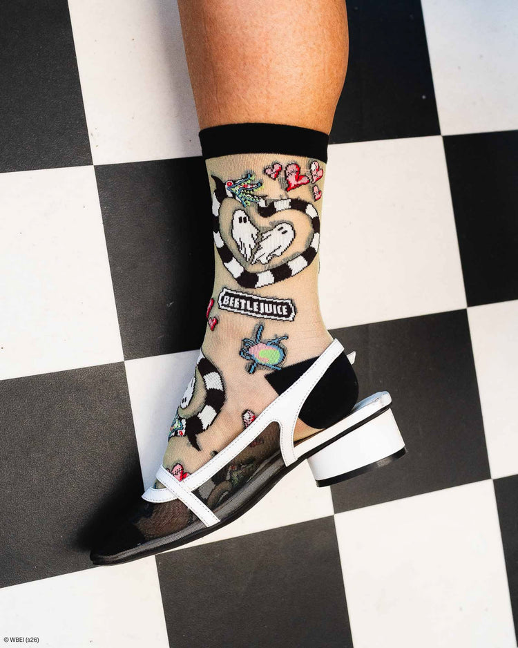 Sock Candy Beetlejuice™ Green Shimmer Sheer Crew Sock Sheer Socks Fashion Socks Halloween Socks Beetlejuice Socks Cute Halloween