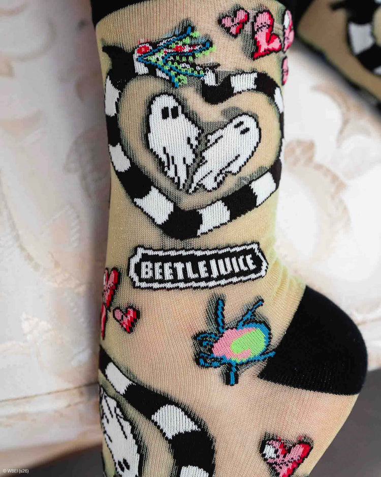 Sock Candy Beetlejuice™ Green Shimmer Sheer Crew Sock Sheer Socks Fashion Socks Halloween Socks Beetlejuice Socks Cute Halloween