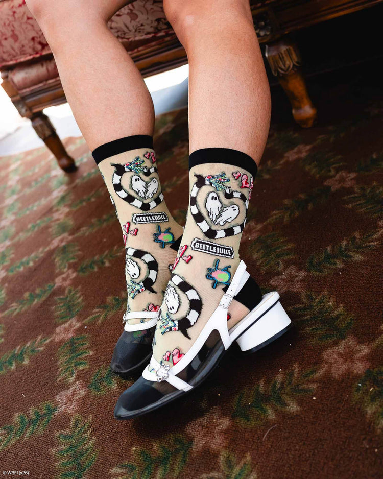 Sock Candy Beetlejuice™ Green Shimmer Sheer Crew Sock Sheer Socks Fashion Socks Halloween Socks Beetlejuice Socks Cute Halloween