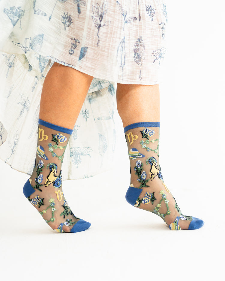 Sock Candy Capricorn Zodiac Shimmer Sheer Crew Sock Sheer Socks Fashion Socks Zodiac Socks Capricorn Socks 