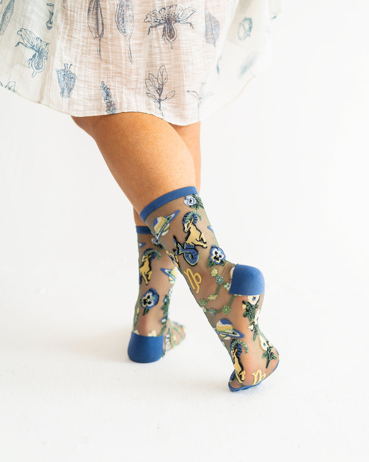 Sock Candy Capricorn Zodiac Shimmer Sheer Crew Sock Sheer Socks Fashion Socks Zodiac Socks Capricorn Socks 