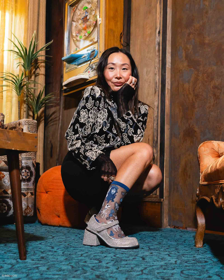 Sock Candy Corpse Bride Shimmer Sheer Crew Sock Sheer Socks Fashion Socks Halloween Socks Gothic Socks Romantic Socks Corpse Bride Socks Cute Socks Tim Burton Socks socks with heels