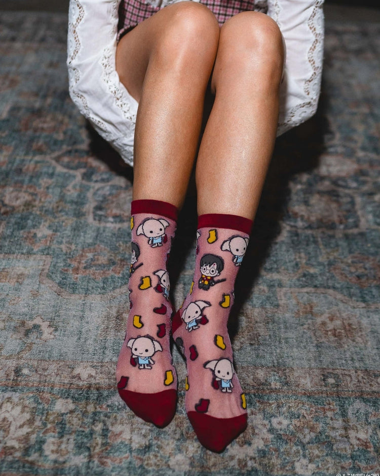 Sock Candy Harry Potter Dobby is Free Shimmer Sheer Crew Sock Sheer Socks Fashion Socks Harry Potter Socks Dobby Socks Movie Socks 