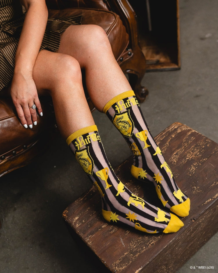 Sock Candy Harry Potter Hufflepuff Shimmer Sheer Mid High Sock Sheer Socks Fashion Socks Harry Potter Socks Hufflepuff Socks Movie Socks