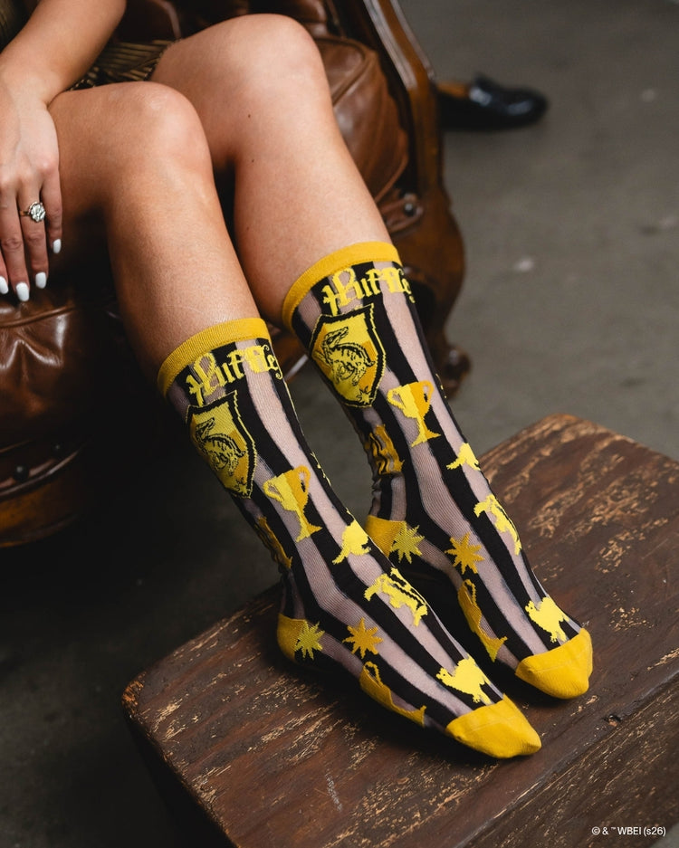 Sock Candy Harry Potter Hufflepuff Shimmer Sheer Mid High Sock Sheer Socks Fashion Socks Harry Potter Socks Hufflepuff Socks Movie Socks