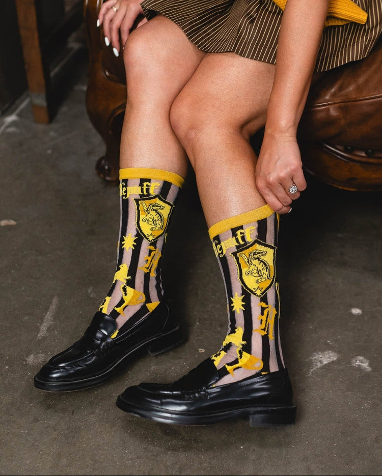 Sock Candy Harry Potter Hufflepuff Shimmer Sheer Mid High Sock Sheer Socks Fashion Socks Harry Potter Socks Hufflepuff Socks Movie Socks socks with loafers