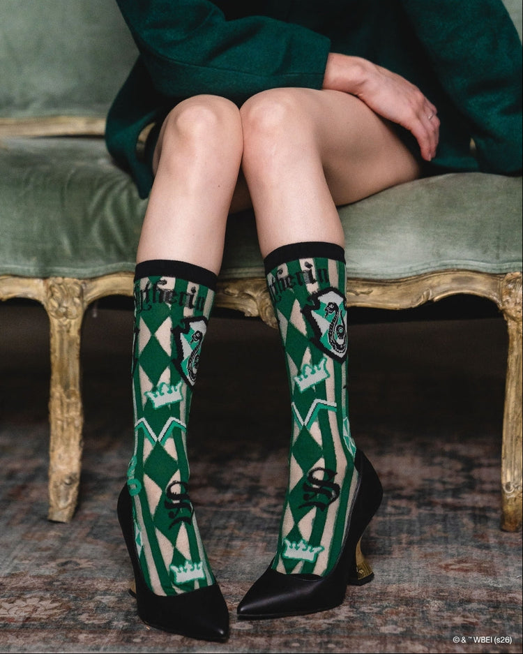 Sock Candy Harry Potter Slytherin Shimmer Sheer Mid High Sock Sheer Socks Fashion Socks Harry Potter Socks Slytherin Socks socks with heels