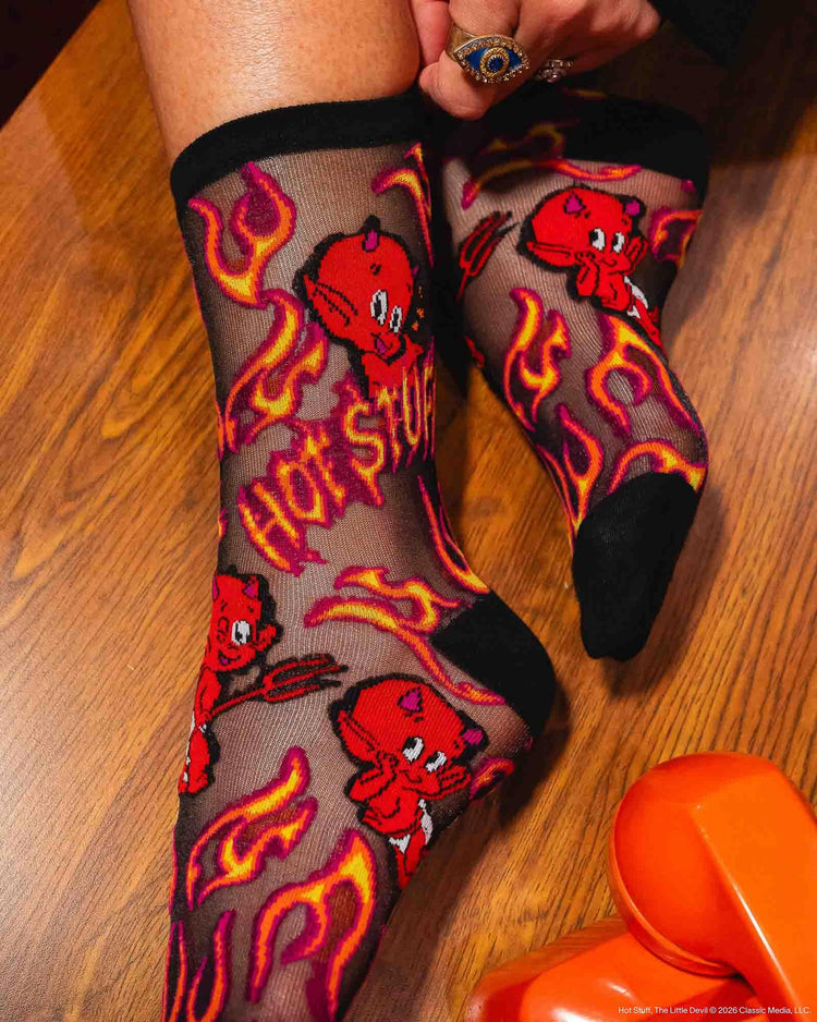 Sock Candy Hot Stuff Shimmer Sheer Crew Sock Sheer Socks Fashion Socks Cute Socks Halloween Socks Hot Stuff Socks Cute Halloween Socks