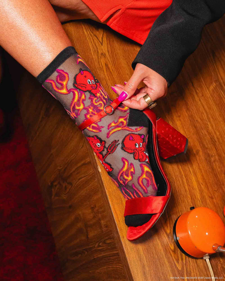 Sock Candy Hot Stuff Shimmer Sheer Crew Sock Sheer Socks Fashion Socks Cute Socks Halloween Socks Hot Stuff Socks Cute Halloween Socks socks with heels