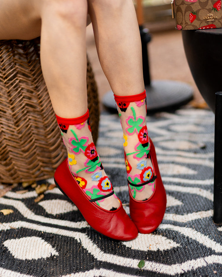Sock Candy Lucky Ladybug Sheer Crew Sock sheer socks fashion socks cute socks whimsical socks socks with flats