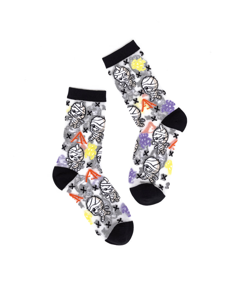 Sock Candy The Mummy Shimmer Sheer Crew Sock Sheer Socks Fashion Socks Cute Socks Halloween Socks The Mummy Socks Spooky Socks Halloween Fashion Monster Socks