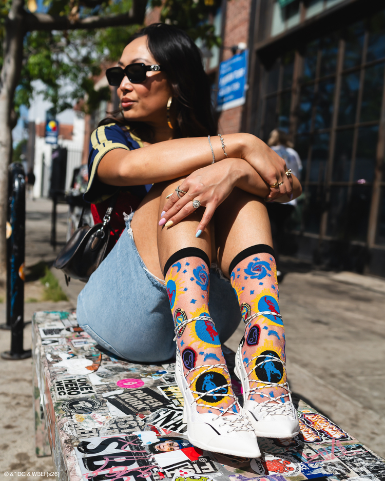 Sock Candy Supergirl Silhouette Shimmer Sheer Crew Sock Sheer socks Fashion socks Supergirl socks DC Comics socks Socks with heels