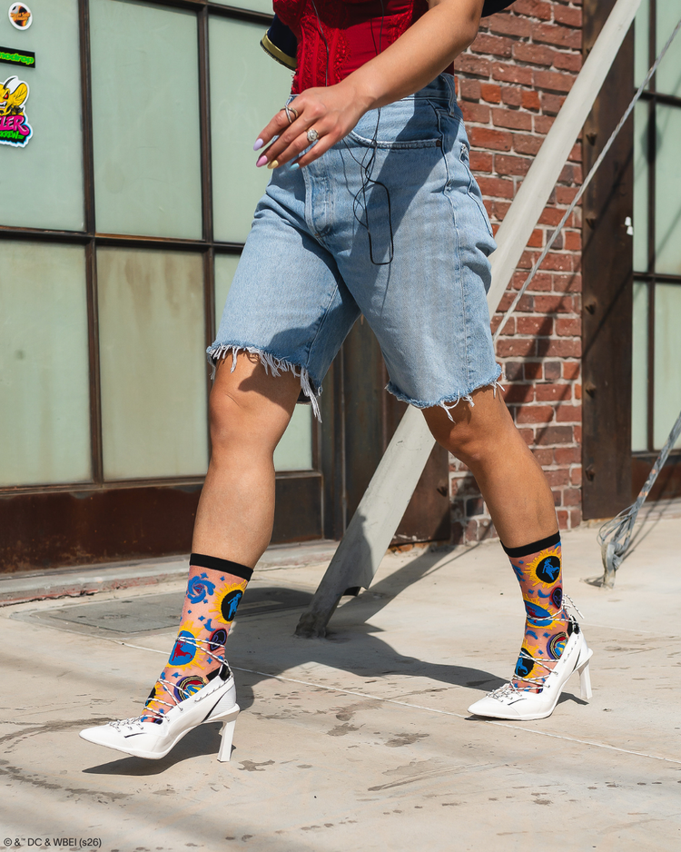 Sock Candy Supergirl Silhouette Shimmer Sheer Crew Sock Sheer socks Fashion socks Supergirl socks DC Comics socks Socks with heels