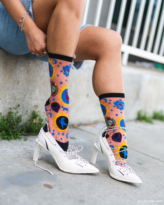 Sock Candy Supergirl Silhouette Shimmer Sheer Crew Sock Sheer socks Fashion socks Supergirl socks DC Comics socks Socks with heels