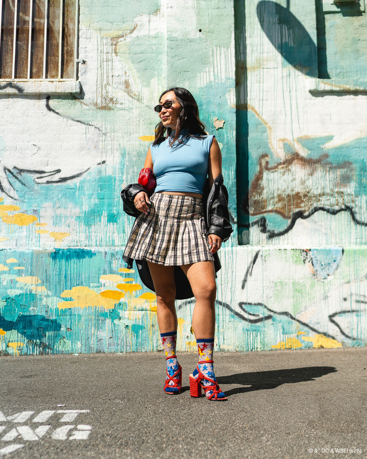 Sock Candy Supergirl Star Shimmer Sheer Crew Sock Sheer socks Fashion socks Star socks Supergirl socks Socks with heels DC Comics socks